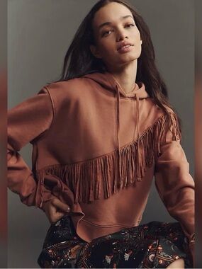 Pilcro Rust Fringe Hoodie Sweatshirt - Women